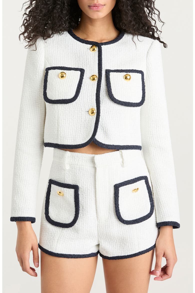 Auden Contrast Detail Tweed Jacket, Main, color, WHITE/ NAVY