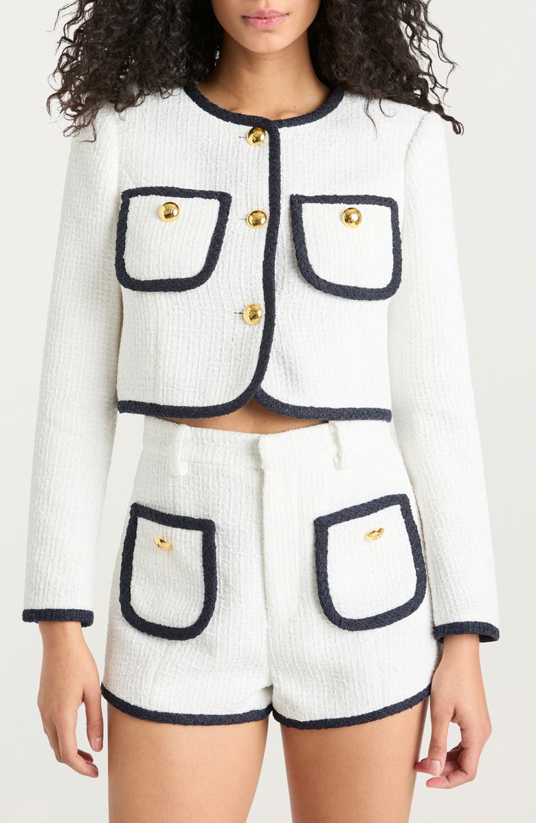 Cinq à Sept Auden Contrast Detail Tweed Jacket, Main, color, White/ Navy