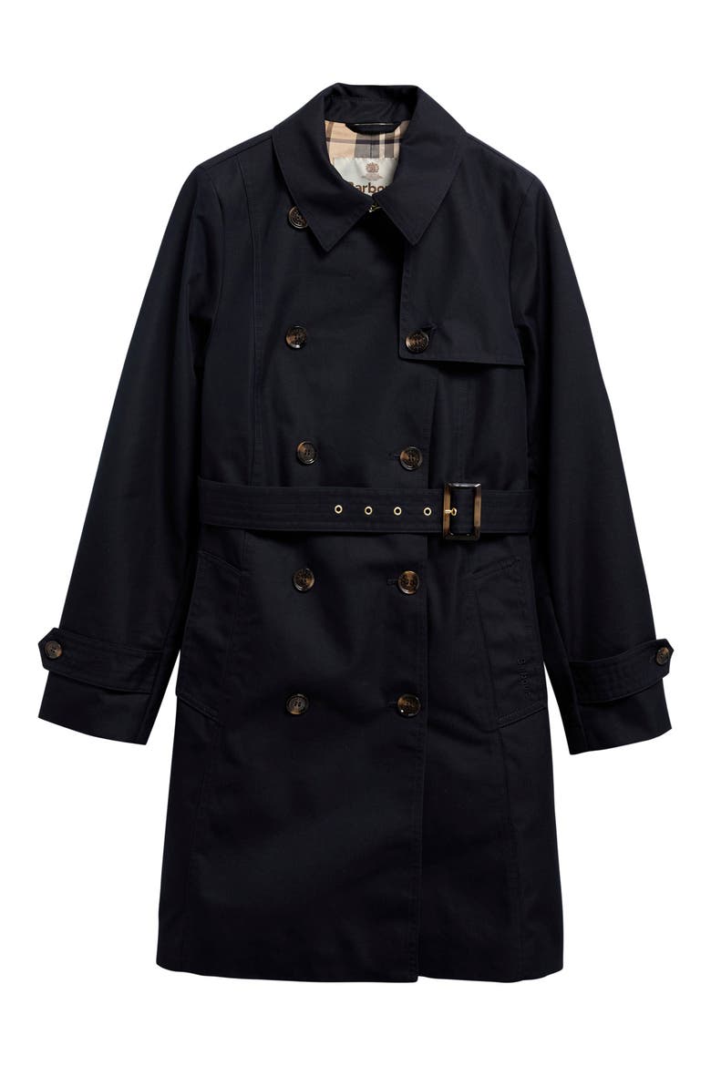Great Belted Water Resistant Twill Trench Coat, Alternate, color, DK NAVY/ BIRCHWOOD DRESS