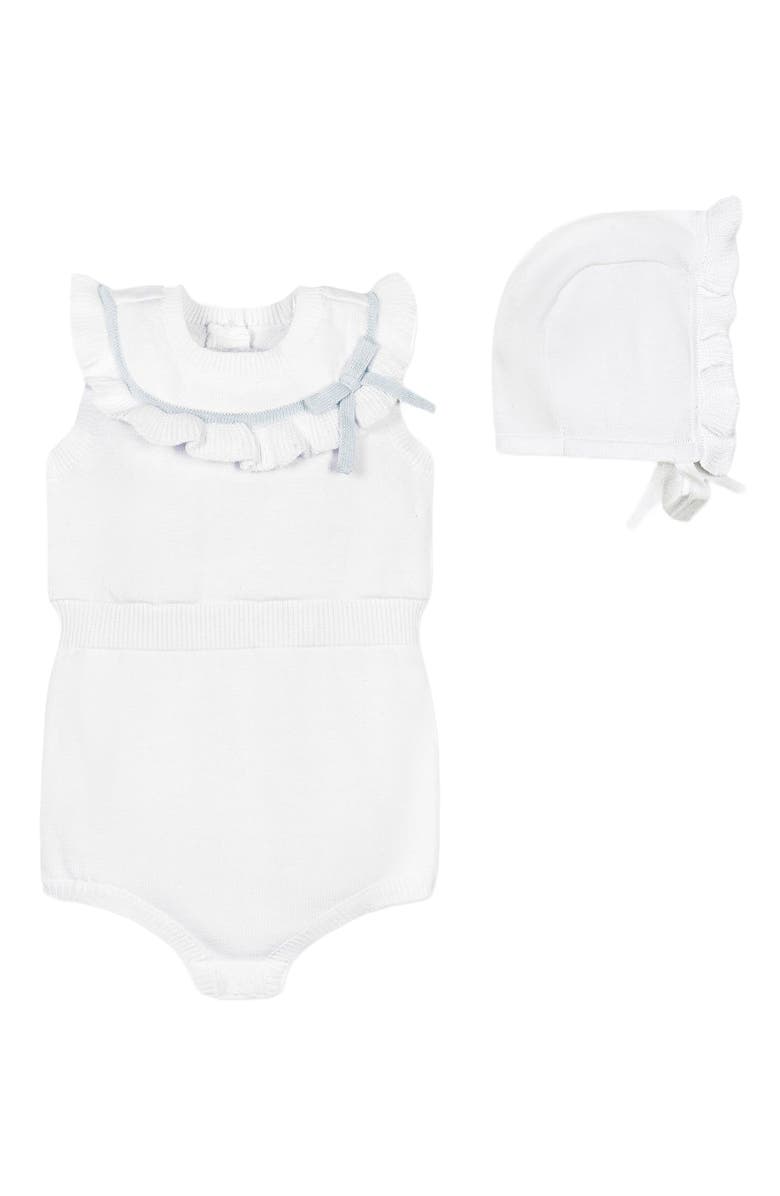 Hope & Henry Baby Organic Ruffle Sweater Romper and Bonnet Set, Infant, Main, color,