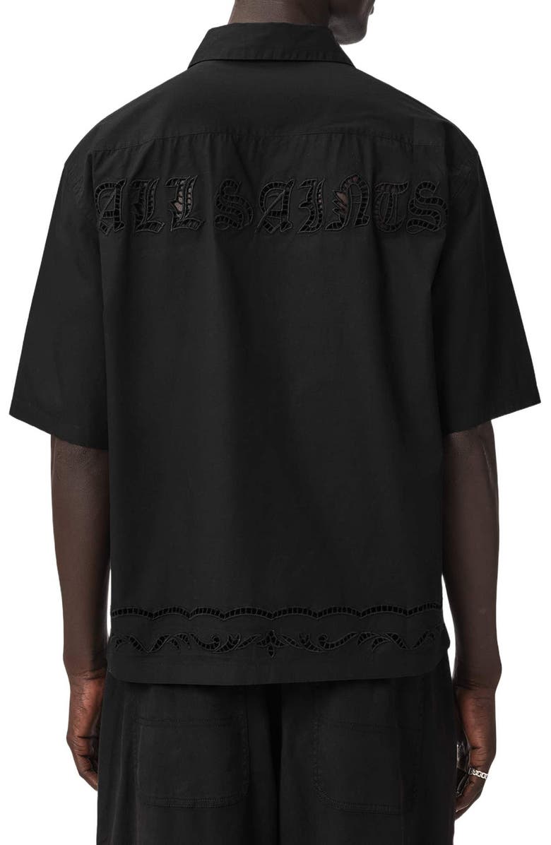 AllSaints Field Eyelet Detail Short Sleeve Button-Up Shirt, Alternate, color, Jet Black
