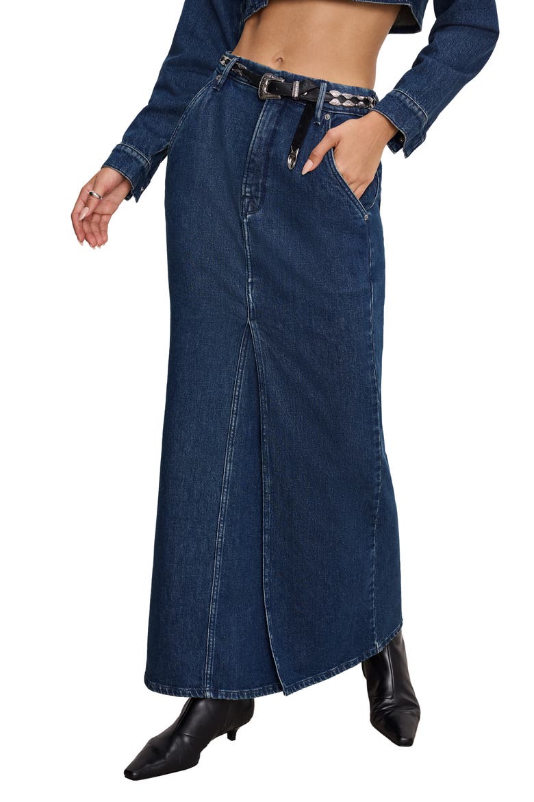 Denim Fit & Flare Skirt, Main, color, INDIGO724