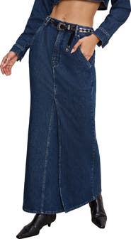 Good American Denim Fit & Flare Skirt