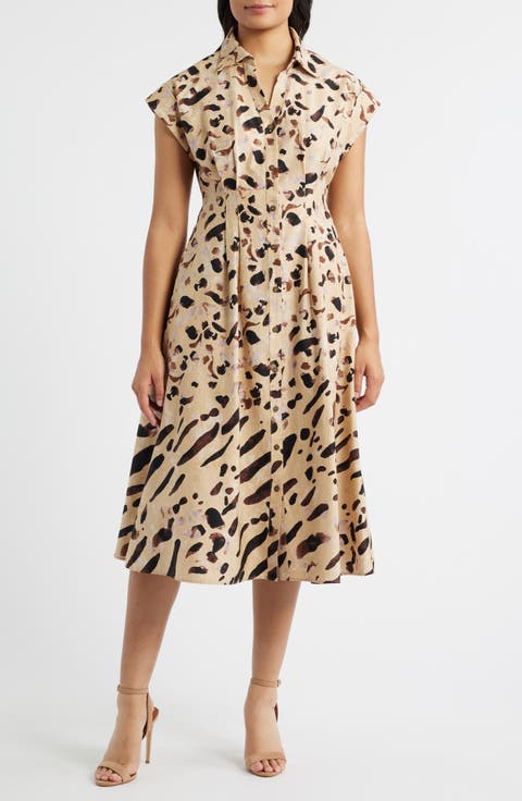 Abstract Animal Print Stretch Cotton Midi Shirtdress