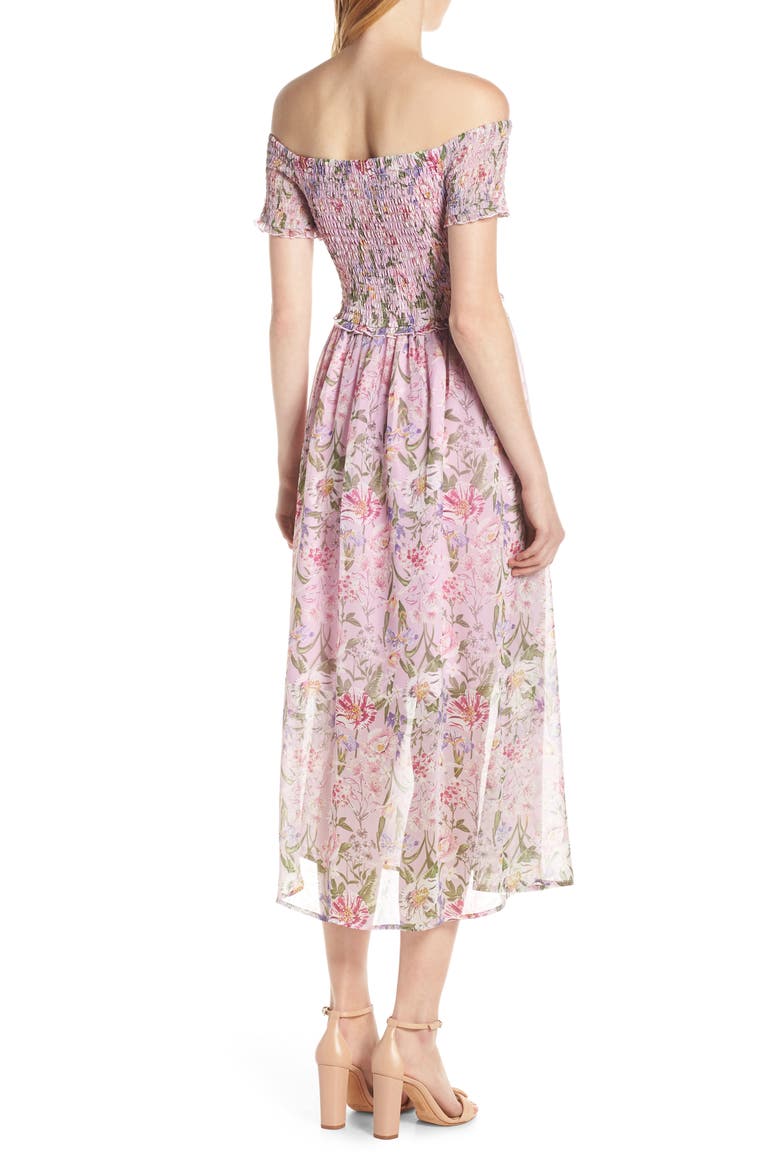 Smocked Off the Shoulder Dress, Alternate, color, PETAL PINK MULTI