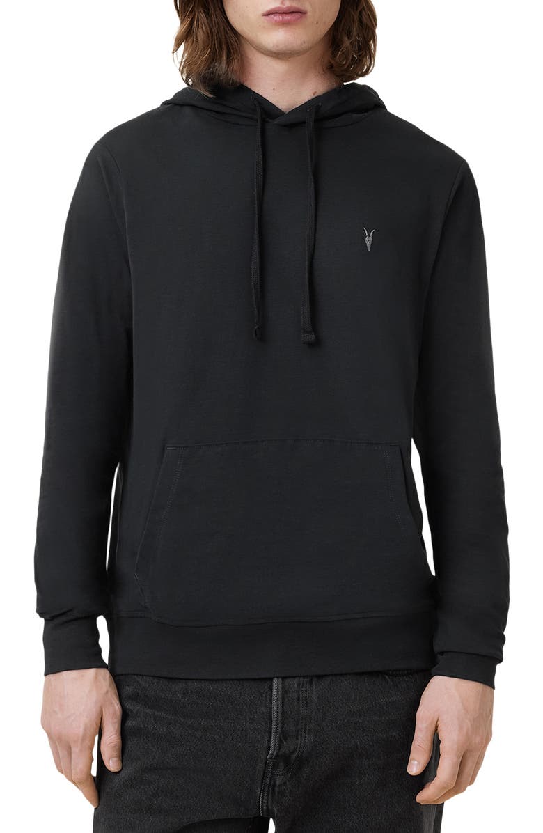 AllSaints Brace Brushed Cotton Hoodie, Main, color, Jet Black