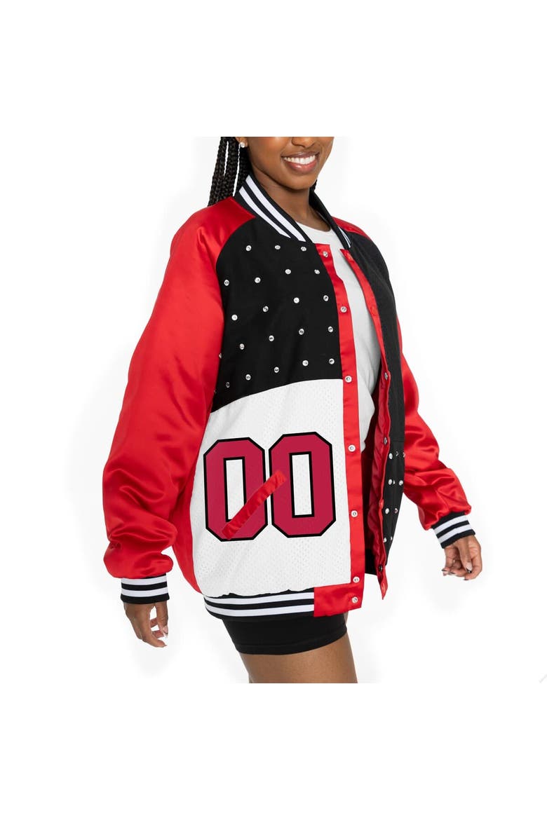 Women's Gameday Couture  Scarlet/Black San Francisco 49ers Oversized Hot Shot Rhinestone Throwback Full-Snap Varsity Bomber Jacket, Alternate, color, Scarlet