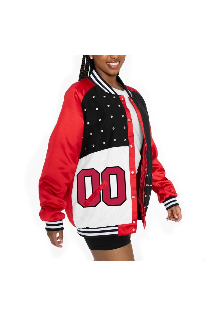 GAMEDAY COUTURE Women's Gameday Couture Scarlet/Black San Francisco 49ers Oversized Hot Shot Rhinestone Throwback Full-Snap Varsity Bomber Jacket, Alternate, color, Scarlet