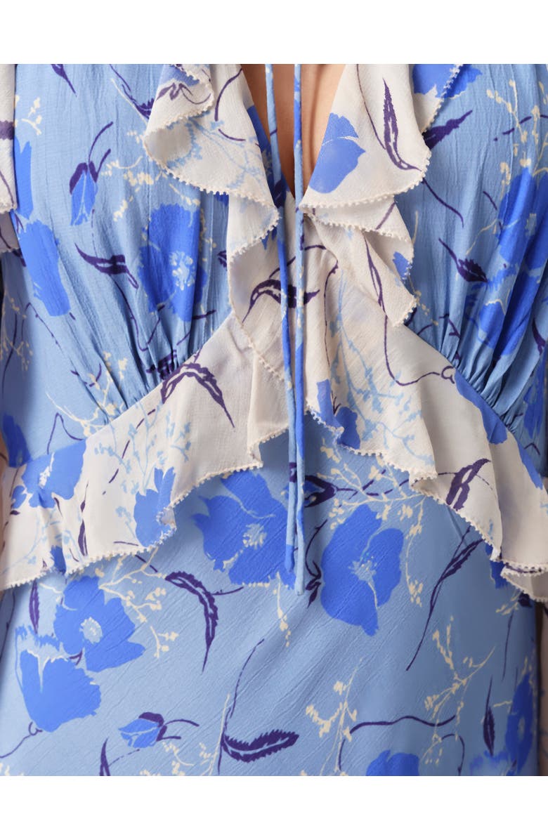 Ghost London Naomi Floral Longsleeve Frill Midi Dress, Alternate, color, Blue Poppies