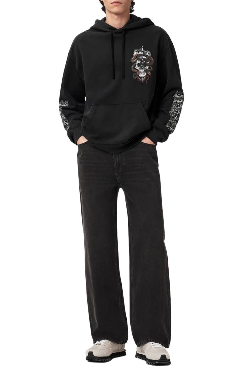 AllSaints Araknid Graphic Hoodie, Alternate, color, Washed Black