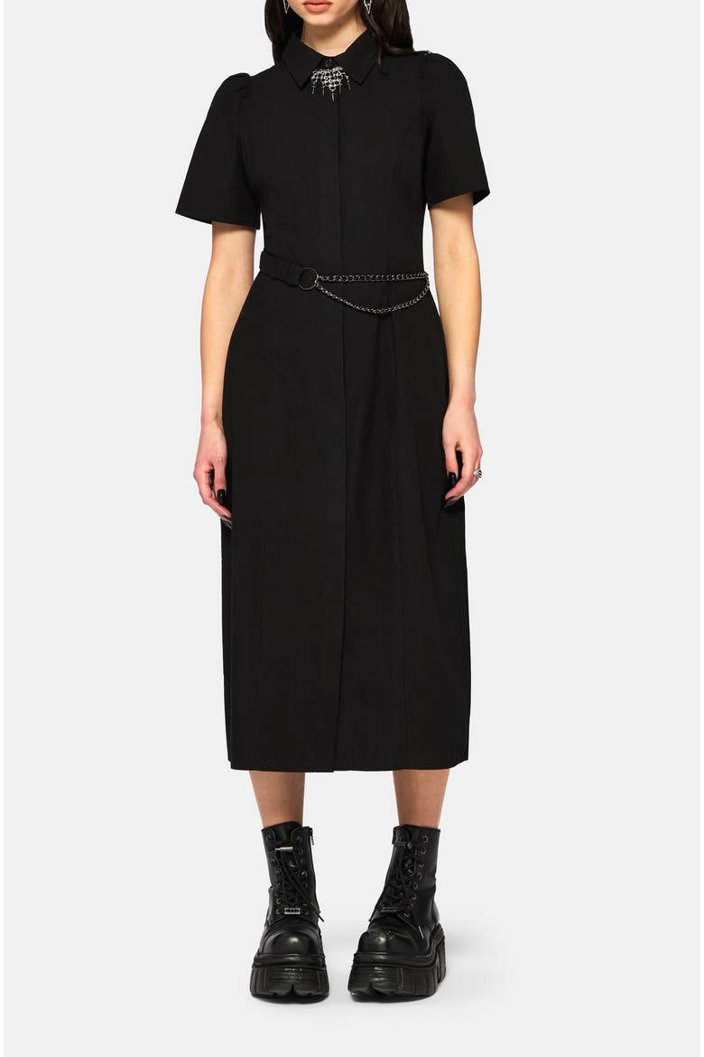 Phonoi Chain Belted Button Midaxi Dress, Main, color, Black
