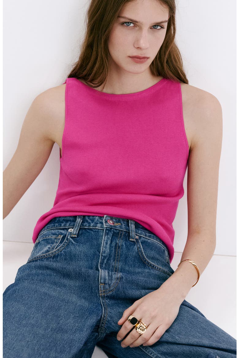 Fine-Knit Boat Neck Top, Alternate, color, FUCHSIA
