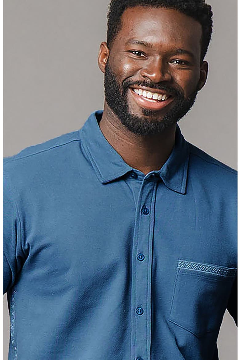 Organic Pique Short Sleeve Shirt, Alternate, color, Stone Blue