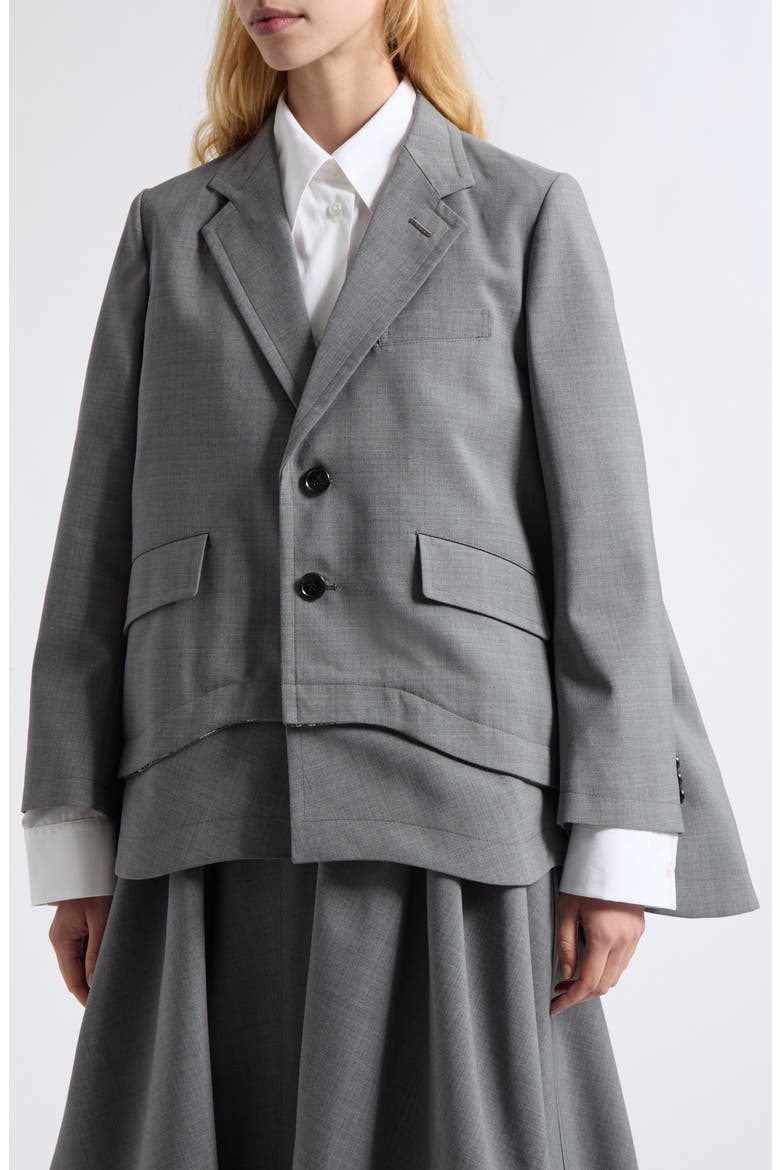 Scalloped Double Layer Wool Blend Blazer, Alternate, color, TOP GRAY