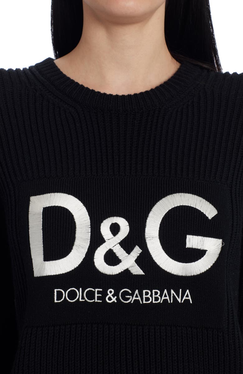 Dolce&Gabbana Dolce&Gabband Embroidered Logo Ribbed Wool Sweater, Alternate, color, 