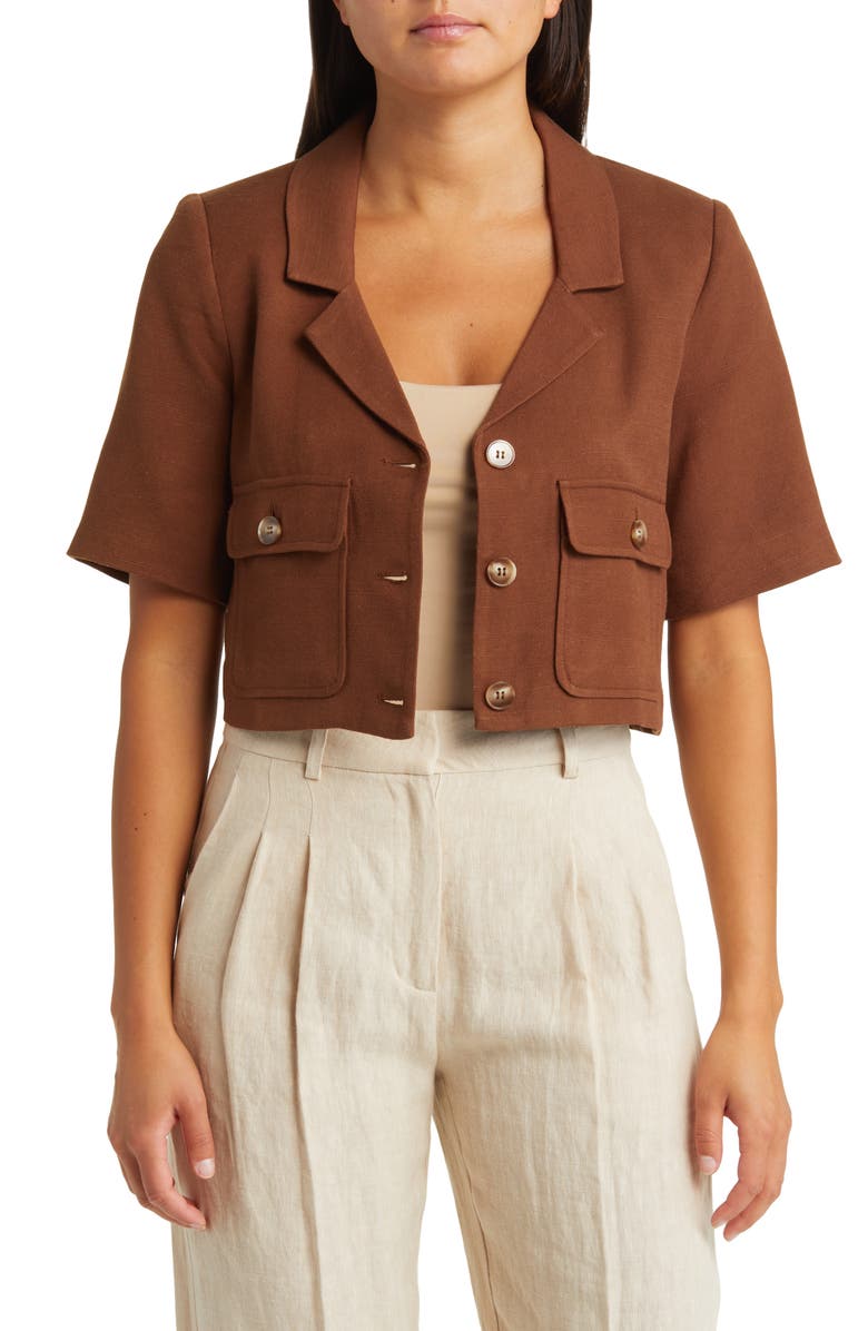 Sophie Rue Pauline Crop Linen Blend Suit Jacket, Alternate, color, 