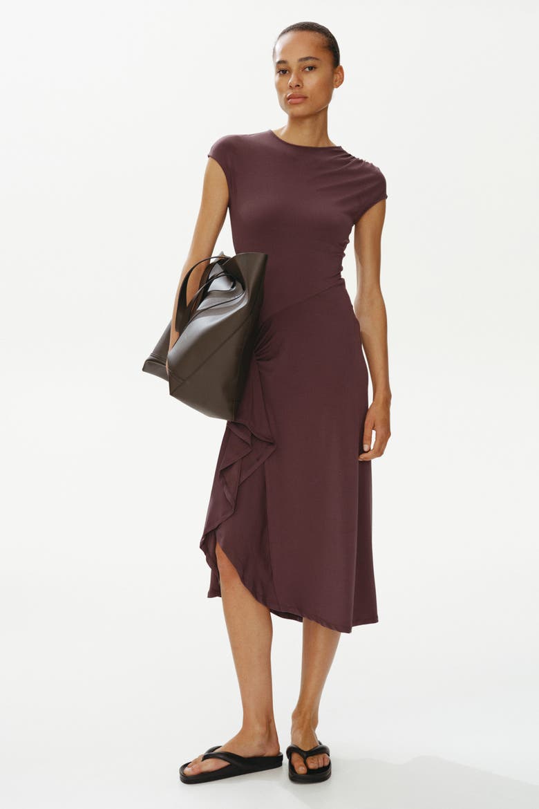 Draped-panel Jersey Dress, Alternate, color, Dark brown
