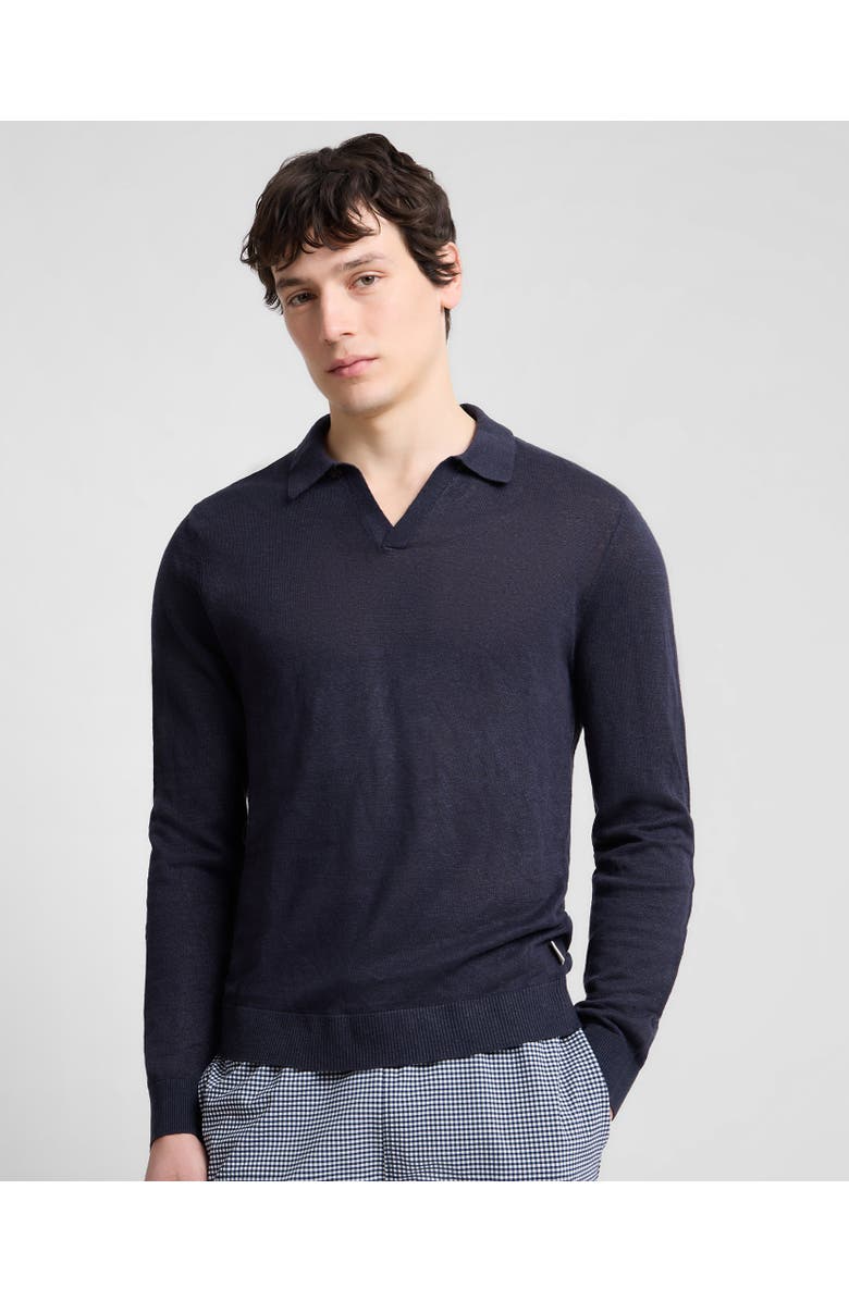 Onia Linen Johnny Polo Long Sleeve Sweater, Main, color, Midnight