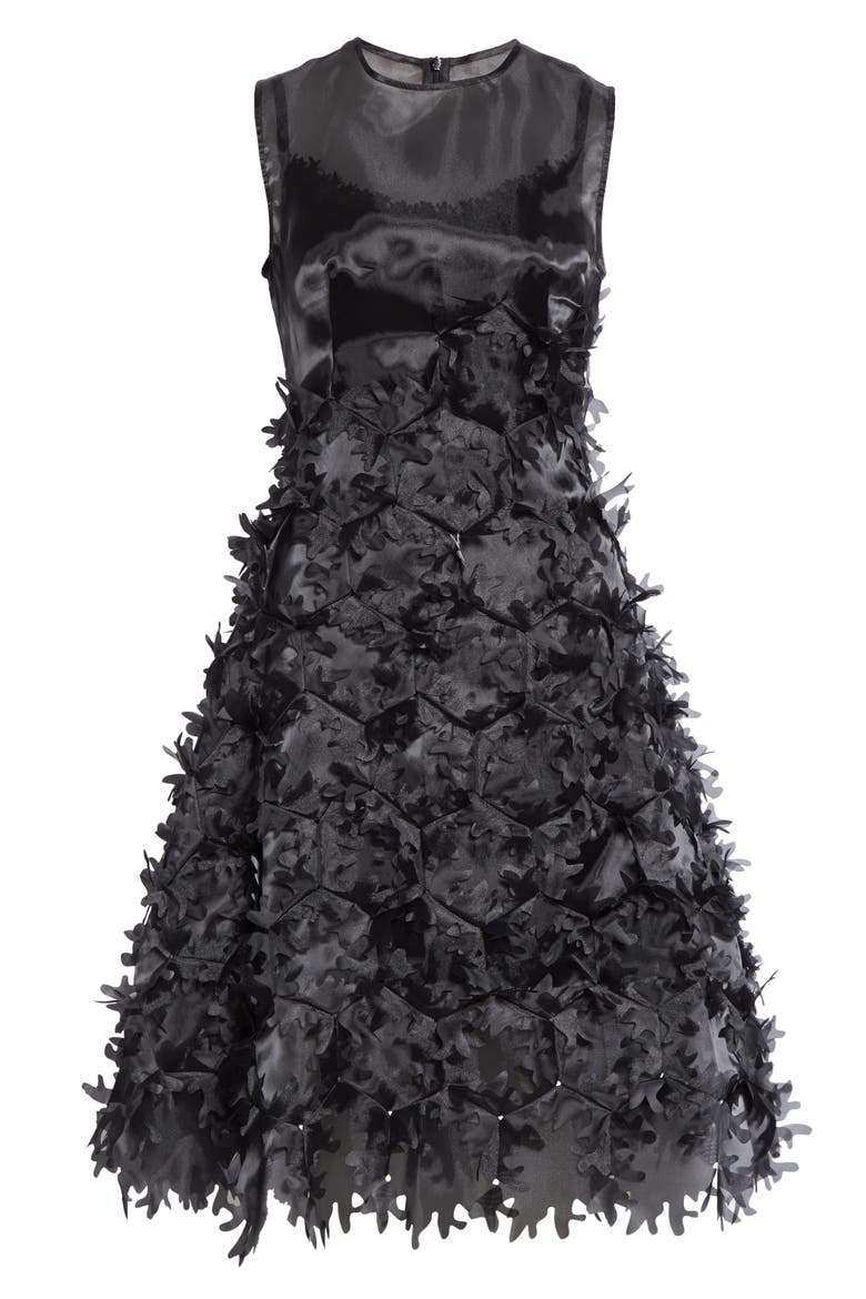 Laser Cut Appliqué Hexagon Organza Midi Dress, Alternate, color, BLACK