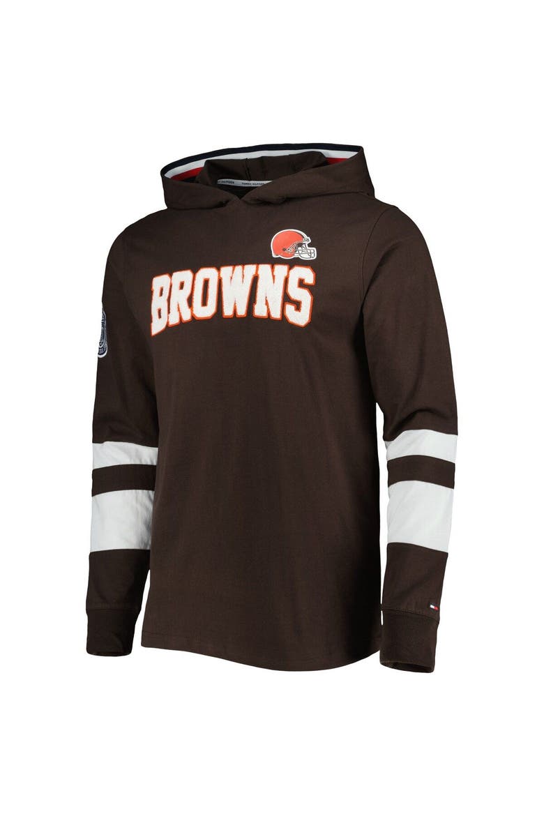 Men's Tommy Hilfiger Brown/White Cleveland Browns Alex Long Sleeve Hoodie T-Shirt, Alternate, color, Brown