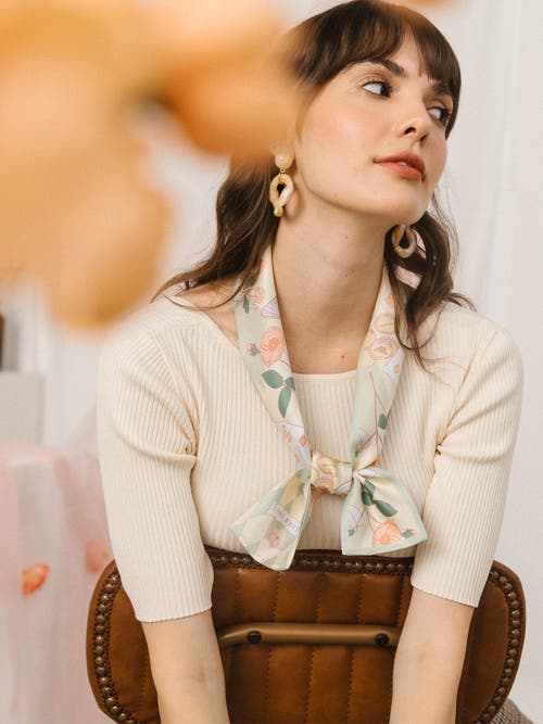 Lost Pattern Nyc "wonderland" Silk Twill Neck Bow In Neutral