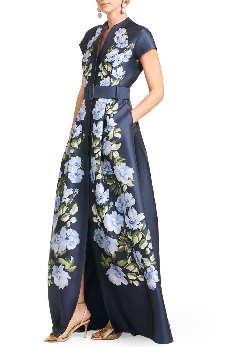 Sachin & Babi Marta Placed Floral Mikado Gown, Alternate, color, Floral Fresco