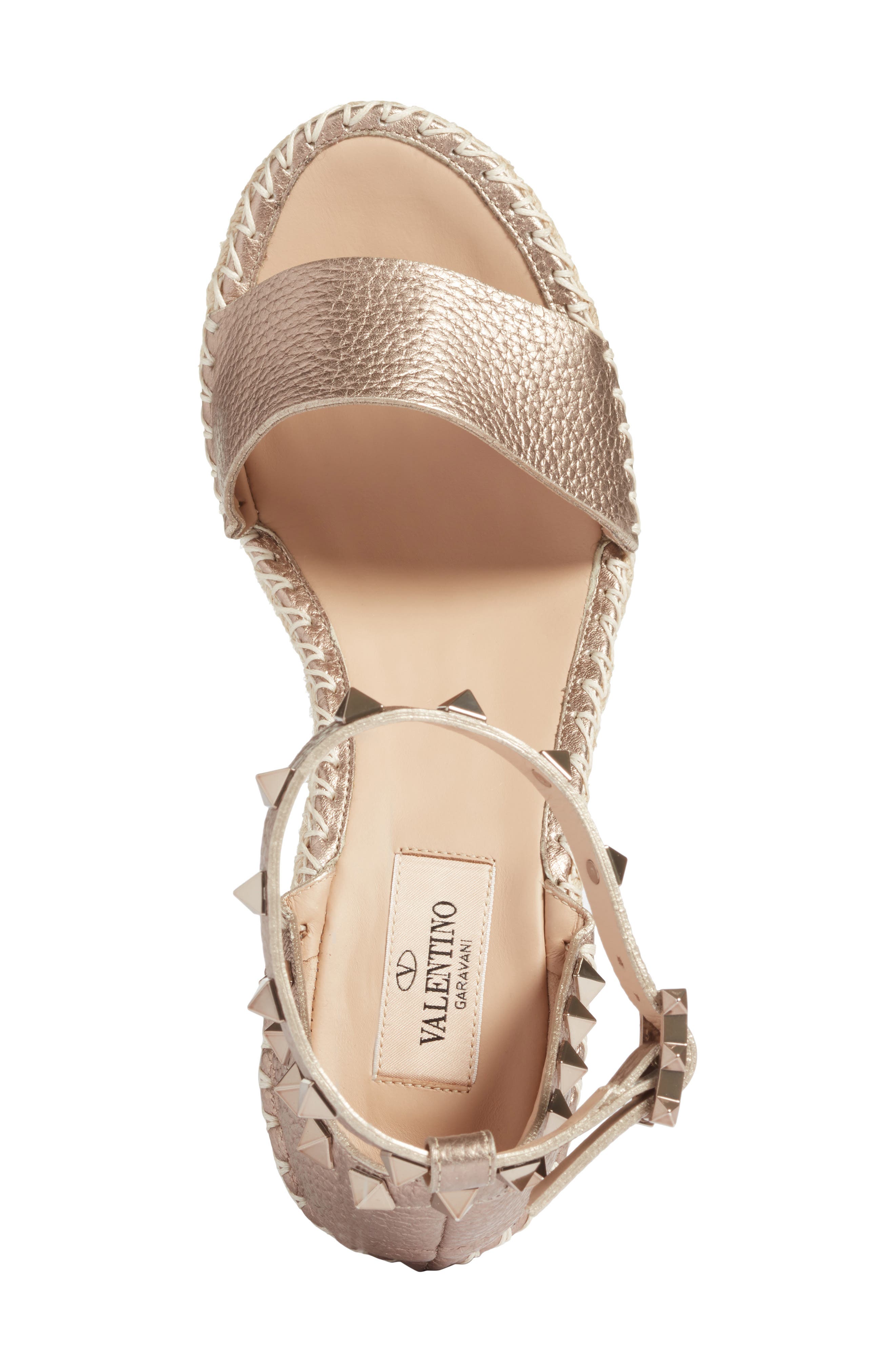 Rockstud Espadrille Sandal, Alternate, color, SKIN METALLIC LEATHER