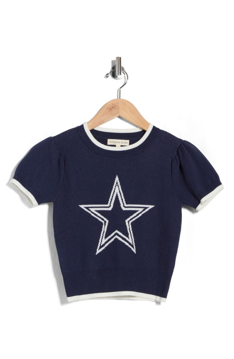 MARGAUX AND LEXI Kids' Star Jacquard Short Sleeve Sweater, Main, color, Naval Academy