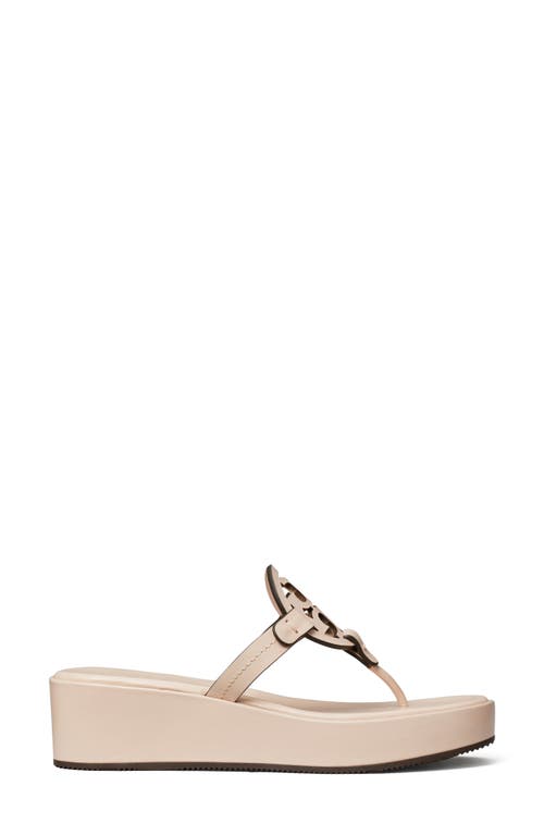 Tory Burch Miller Leather Logo Wedge Thong Sandals In Soft Pink