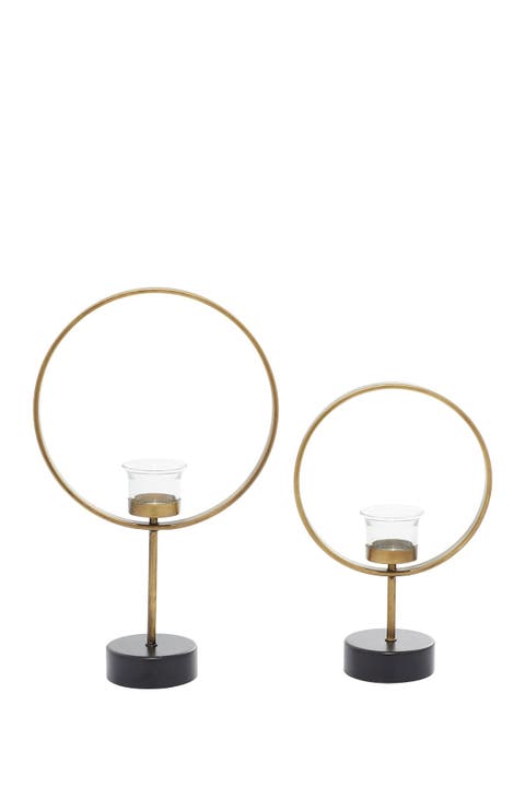 Gold Metal Tealight Candle Holder - Set of 2