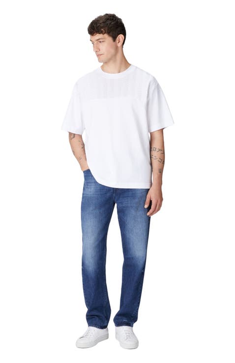 Cotton Crewneck T-shirt With Tone-on-tone Zigzag Insert