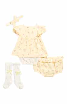 Nicole Miller Floral Cotton Gauze Dress Bodysuit & Bloomers Set