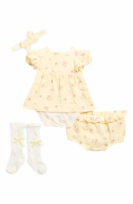 Nicole Miller Floral Cotton Gauze Dress Bodysuit & Bloomers Set