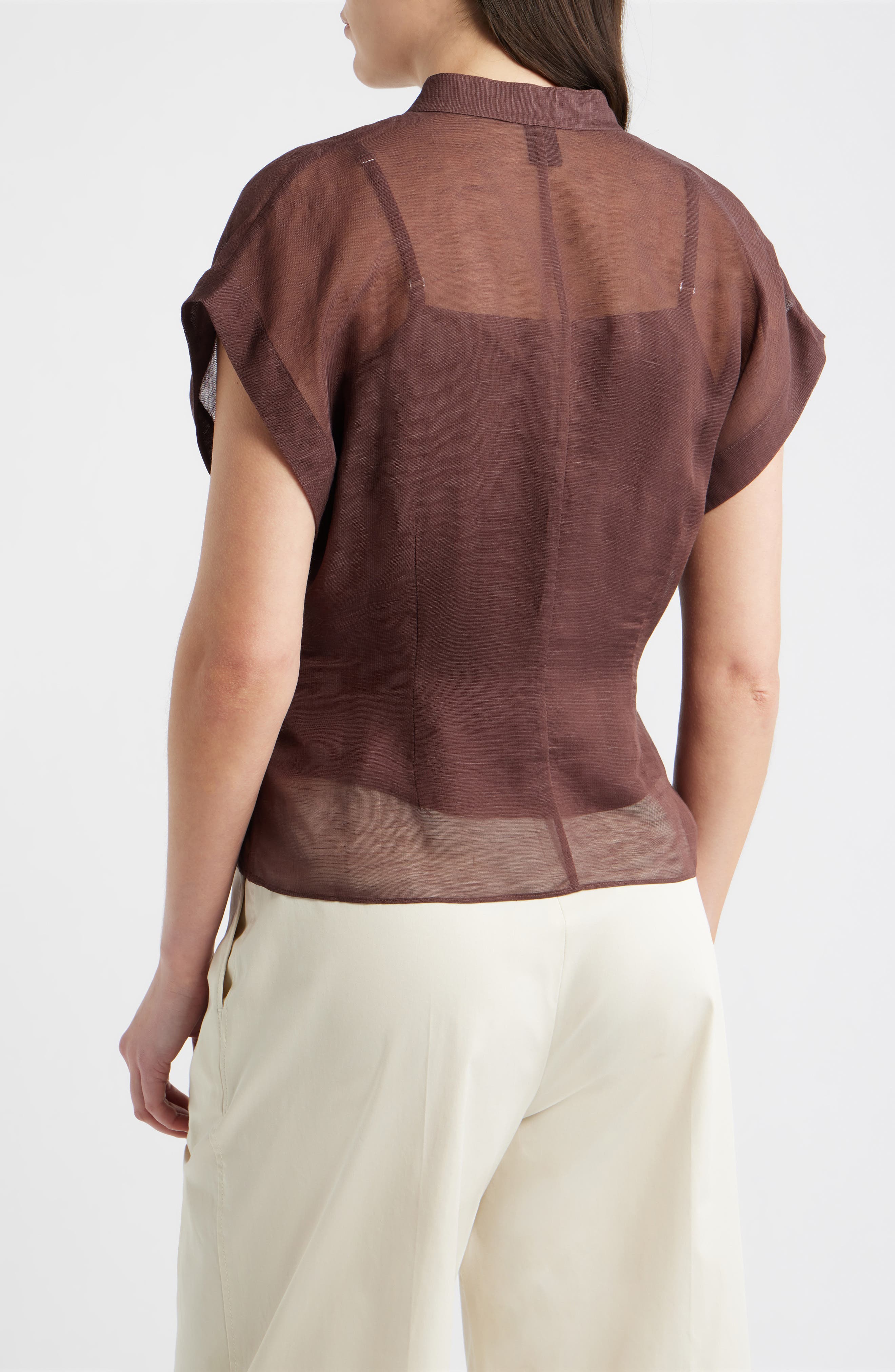 Badavina Pleat Waist Sheer Button-Up Shirt - image 2