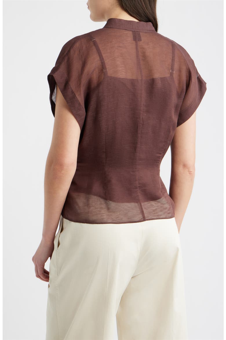 Badavina Pleat Waist Sheer Button-Up Shirt, Alternate, color, MOCHA
