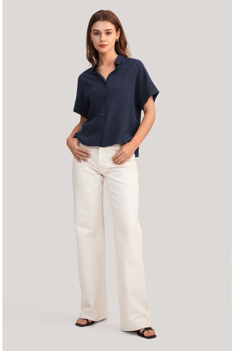 Women's Casual Short Sleeves Loose Silk T-Shirt, Alternate, color, Navy blue