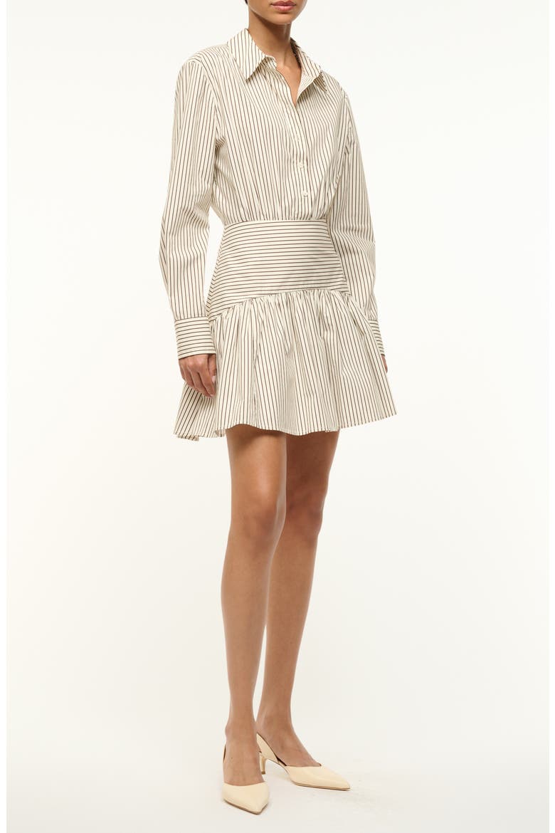 Rocco Stripe Long Sleeve Stretch Cotton Mini Shirtdress, Main, color, IVORY/ DARK OAK MICRO STRIPE