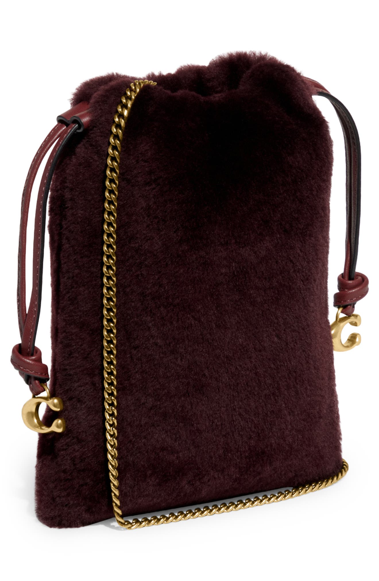 Genuine Shearling Drawstring Bag, Alternate, color, SANGRIA