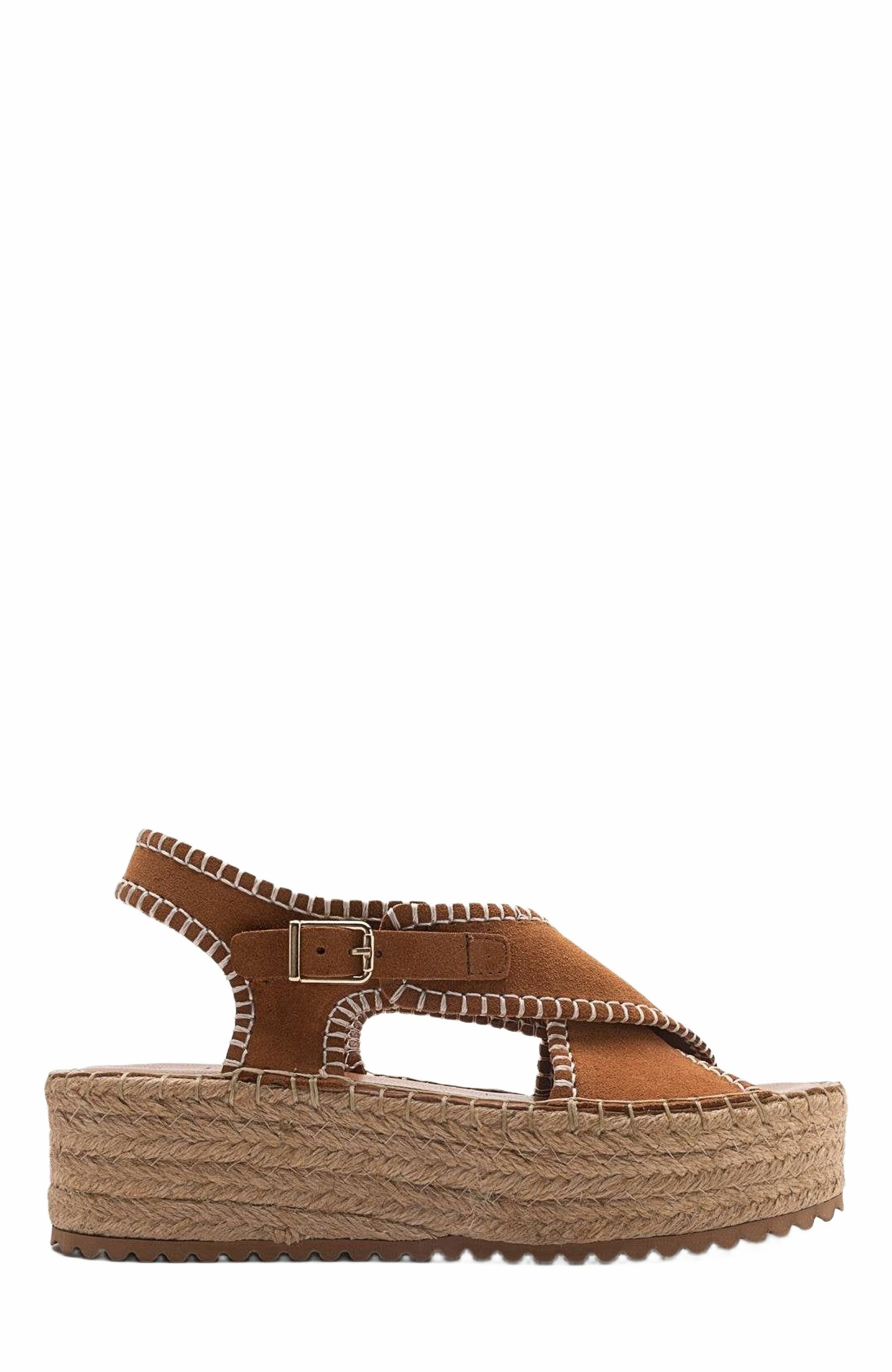 Forever & Always Shoes Bellezza Leather Platform Sandal, Alternate, color, Cognac Brown Suede Leather