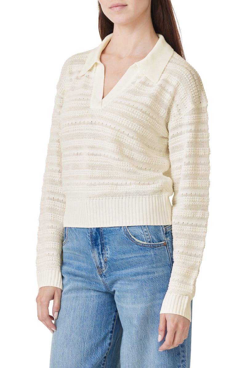 Habitual Stripe Cotton Johnny Collar Sweater, Alternate, color,