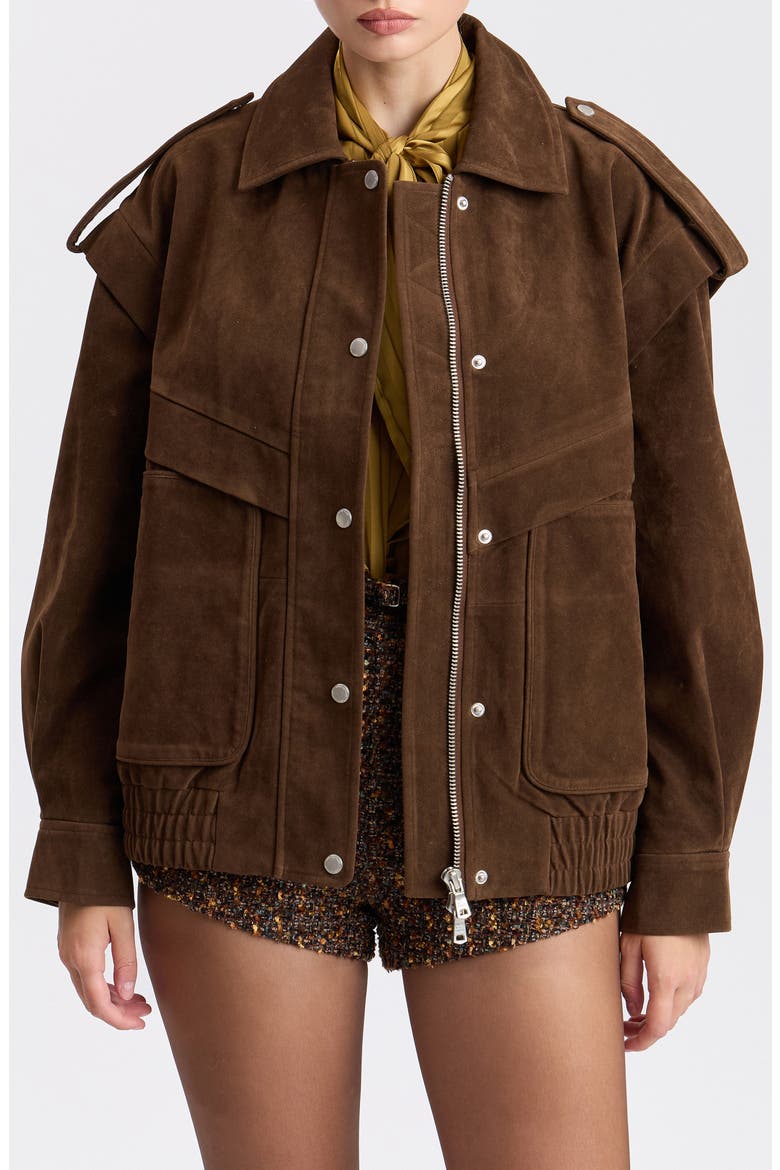 Faux Suede Bomber Jacket, Alternate, color, BRUNETTE