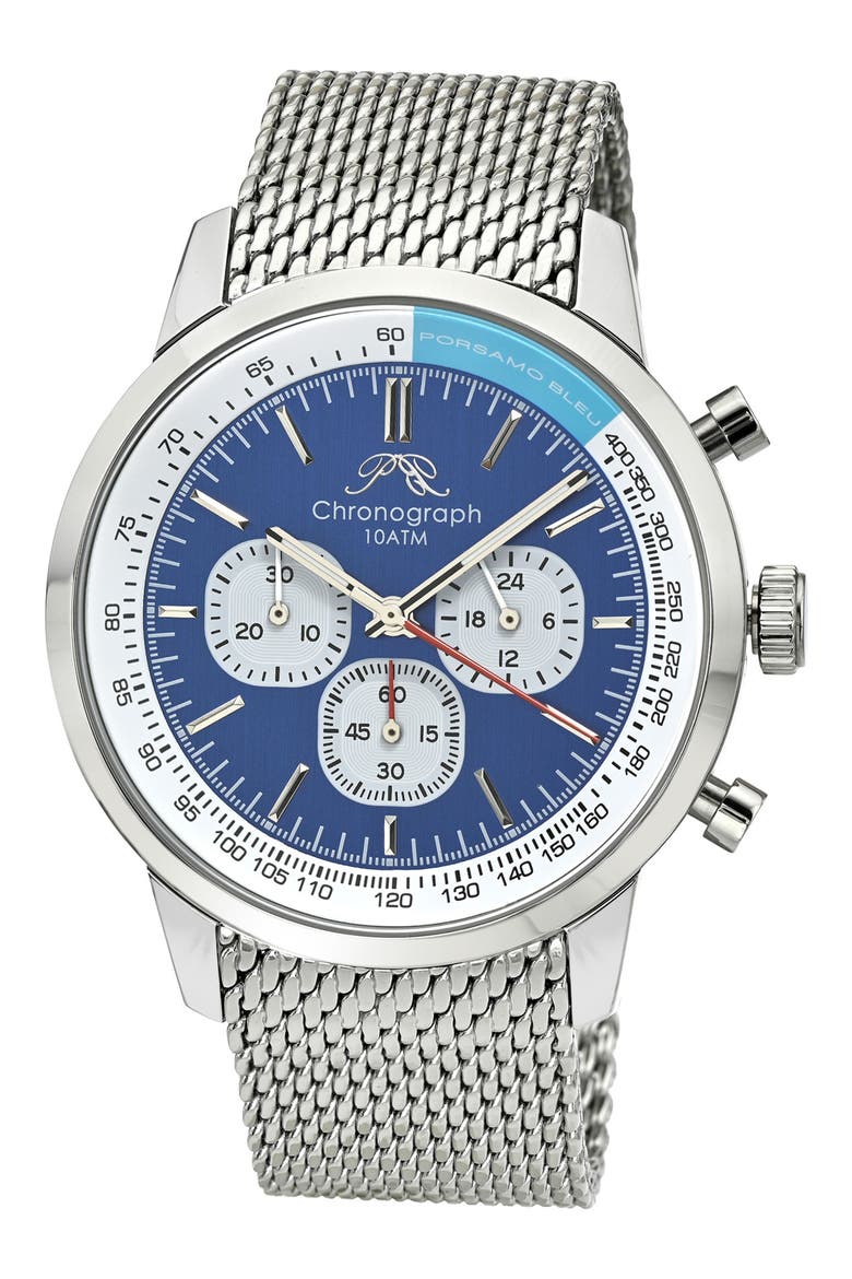Simon Mesh Strap Chronograph Watch, 44mm, Main, color, SILVER AND BLUE