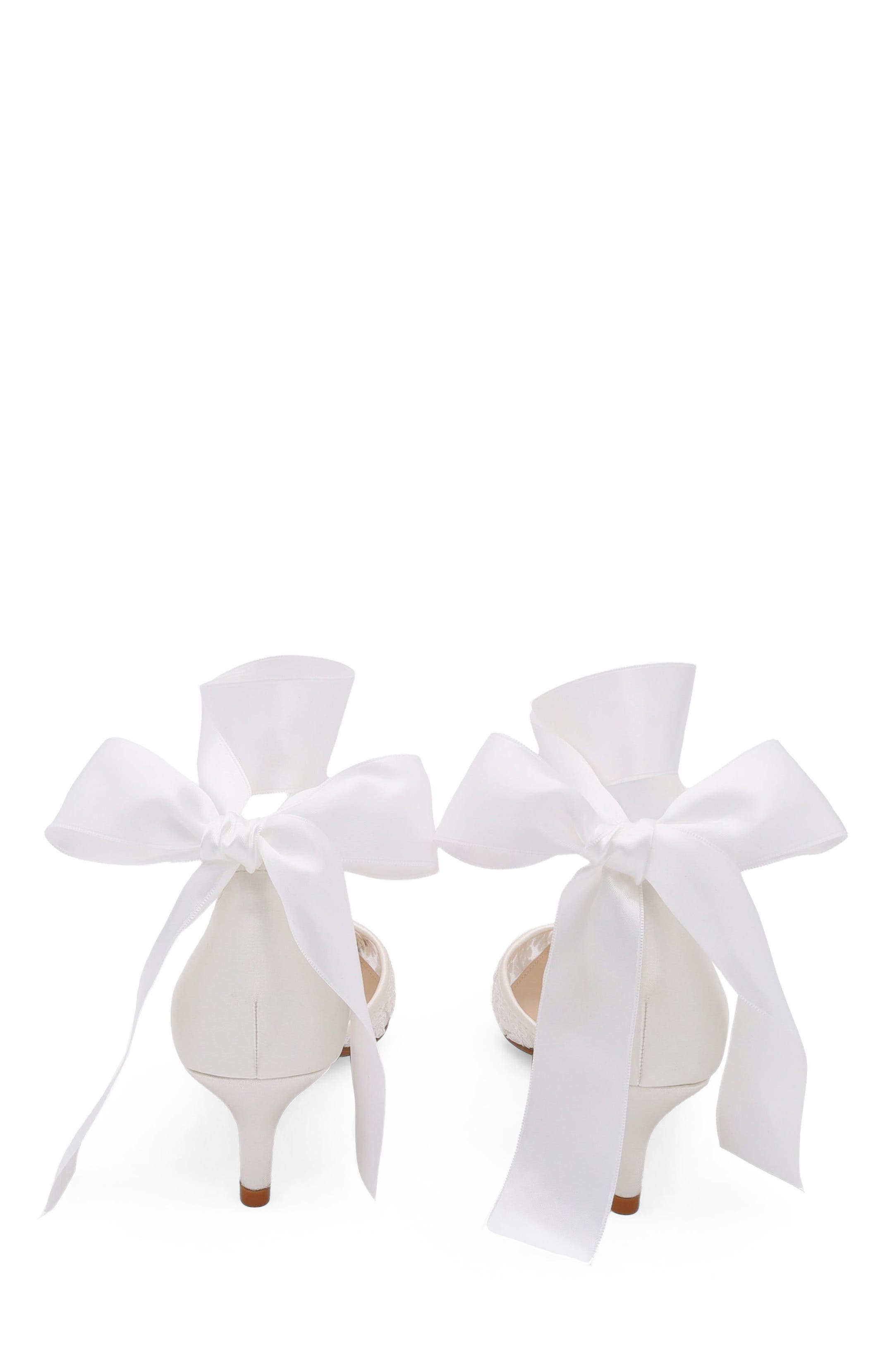 Claudia Crochet Lace Kitten Heel with Satin Wrapped Tie, Alternate, color, White