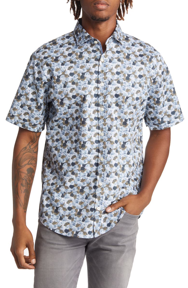 Brax Hardy Floral Stretch Short Sleeve Button-Up Shirt, Main, color, Muscat