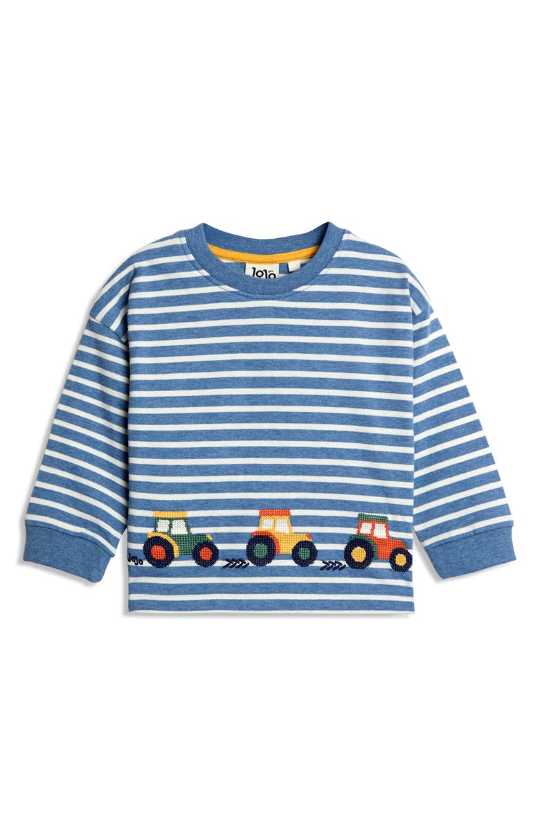 JOJO MAMAN BEBE Stripe Tractor Embroidered Cotton Graphic T-Shirt & Leggings Set, Alternate, color, Denim