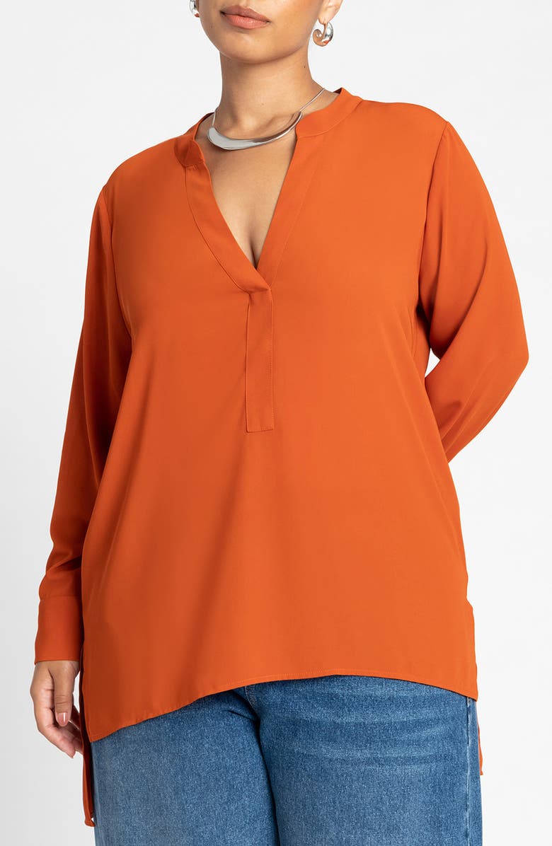 ELOQUII Mandarin Collar Tunic Blouse, Main, color, Terracotta