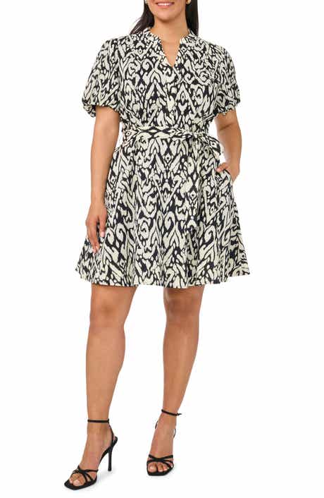 Ikat Print Puff Sleeve A-Line Minidress