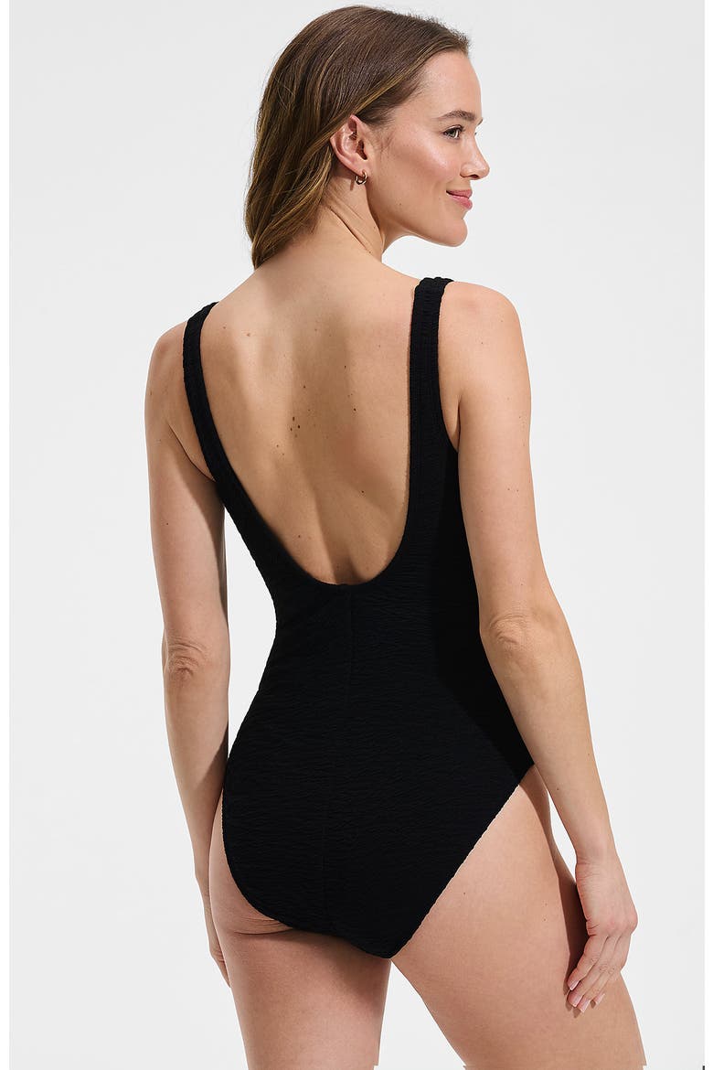 Womens Boucle Square Neck Scoop Back One Piece Swimsuit, Alternate, color, Black