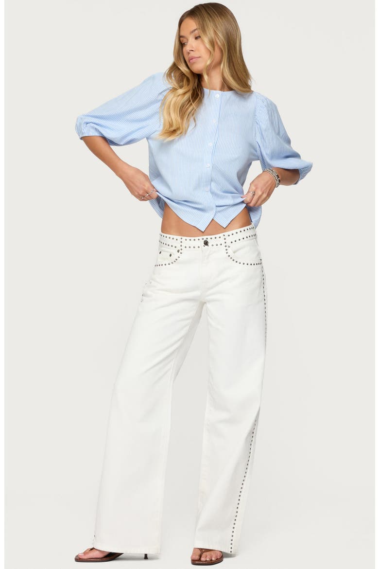 Quincy Studded Low Rise Baggy Jeans, Alternate, color, WHITE