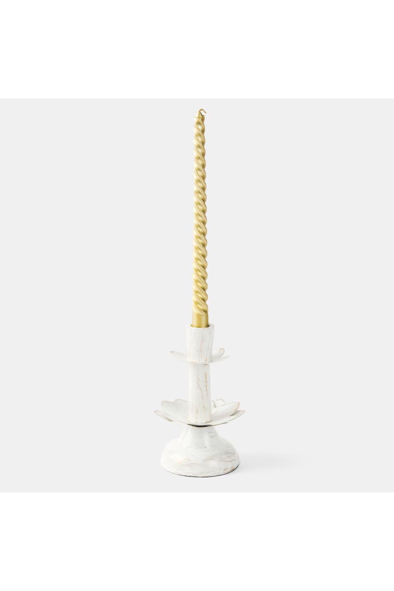 Lotus Bloom Tapered Candleholders, Main, color, Patina White